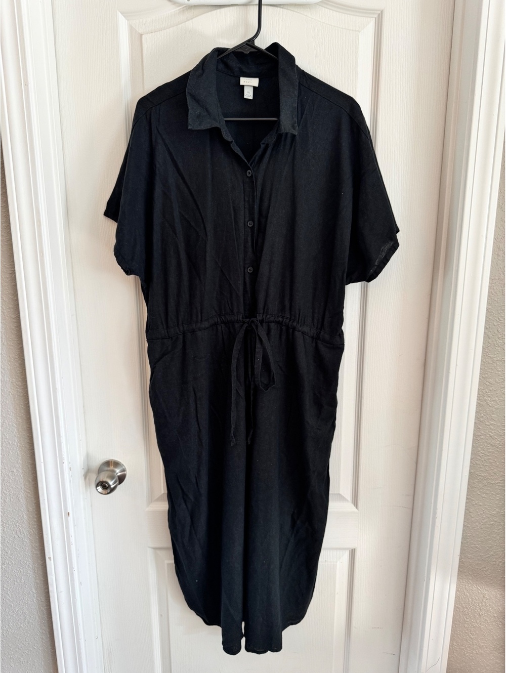 a new day Black Button-Up Midi Dress with Waist Tie XL